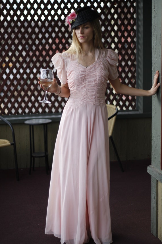 Sheer Pink Ruched Gown - image 1