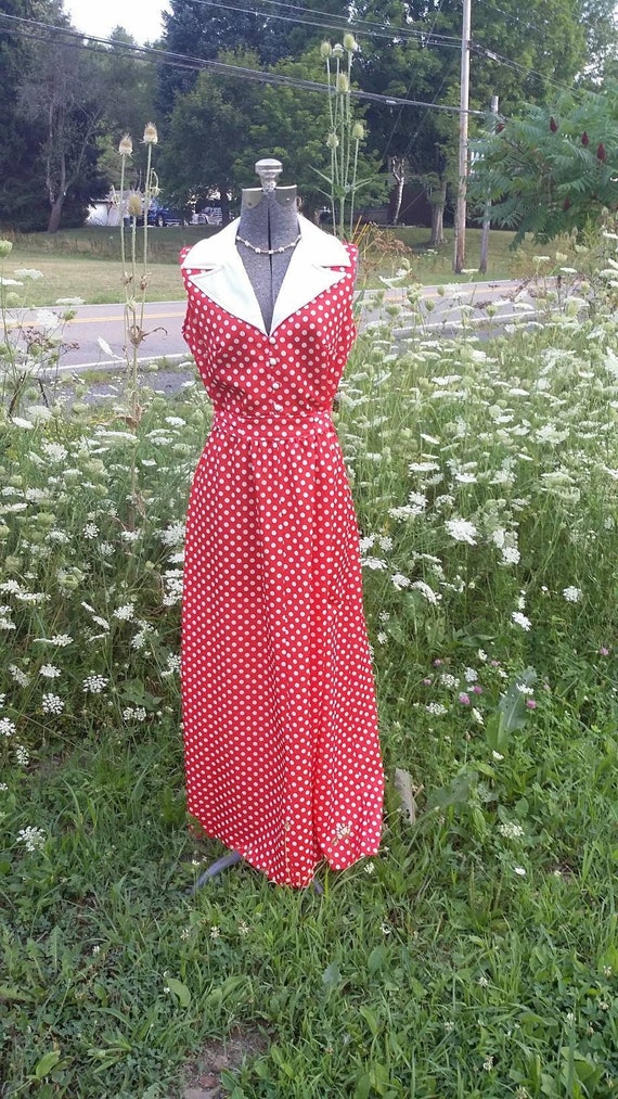 Red and White Polka Dot Maxi Dress