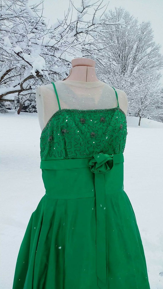 Emerald  Satin Beaded Cocktail Dress