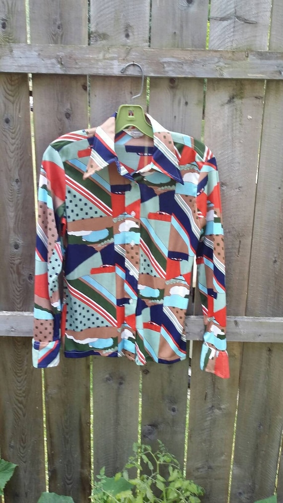 Groovy Novelty Print Long Sleeved Blouse