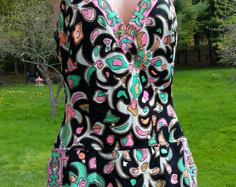 Groovy Print Mod One Piece Skirted Swimsuit