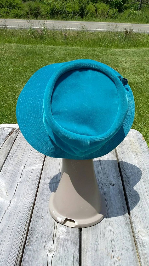 Turquoise Velveteen Wide Brimmed Hat - image 8