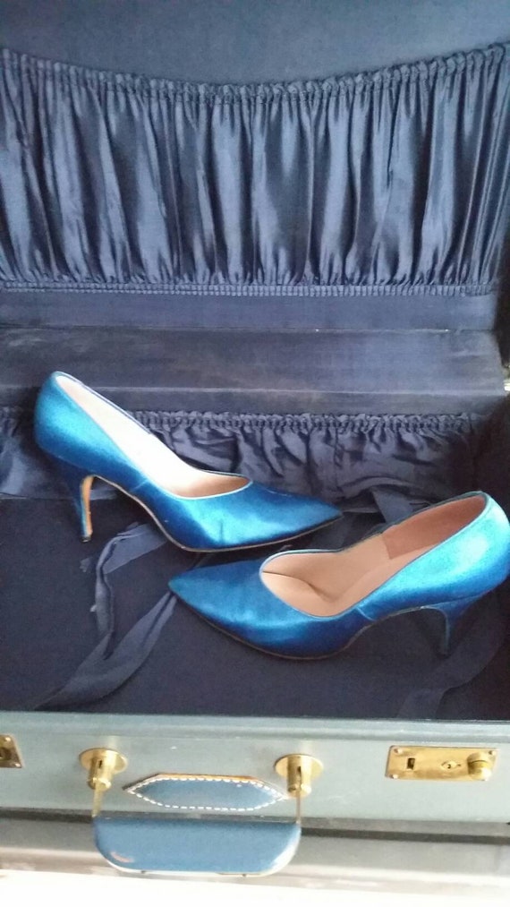 Electric Blue Satin Pumps Gem