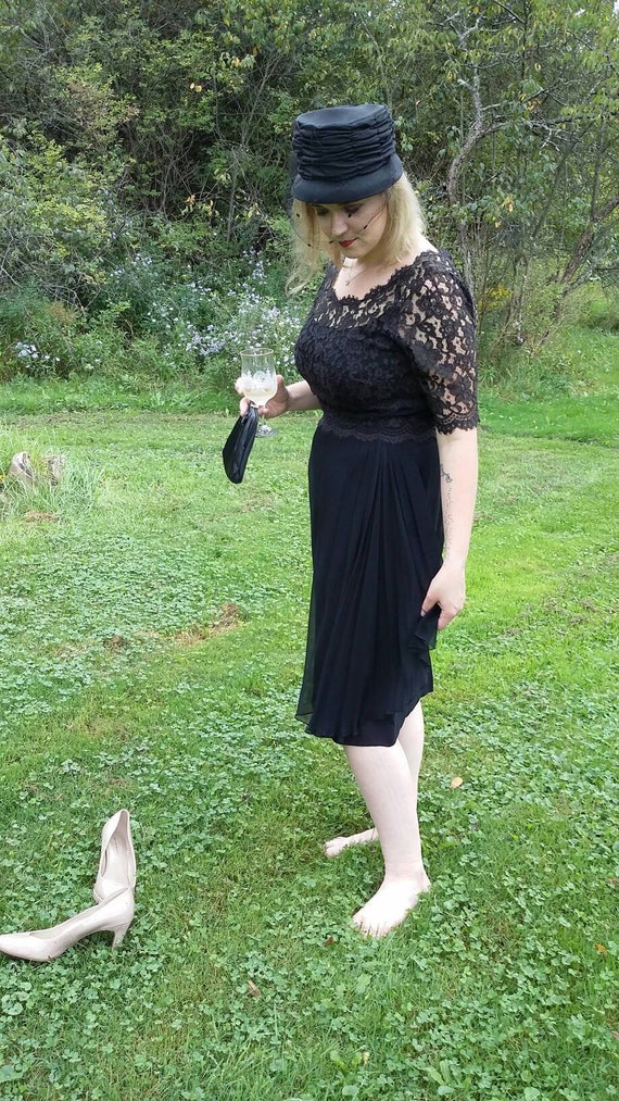 Lace Illusion Chiffon Cocktail Dress View 3