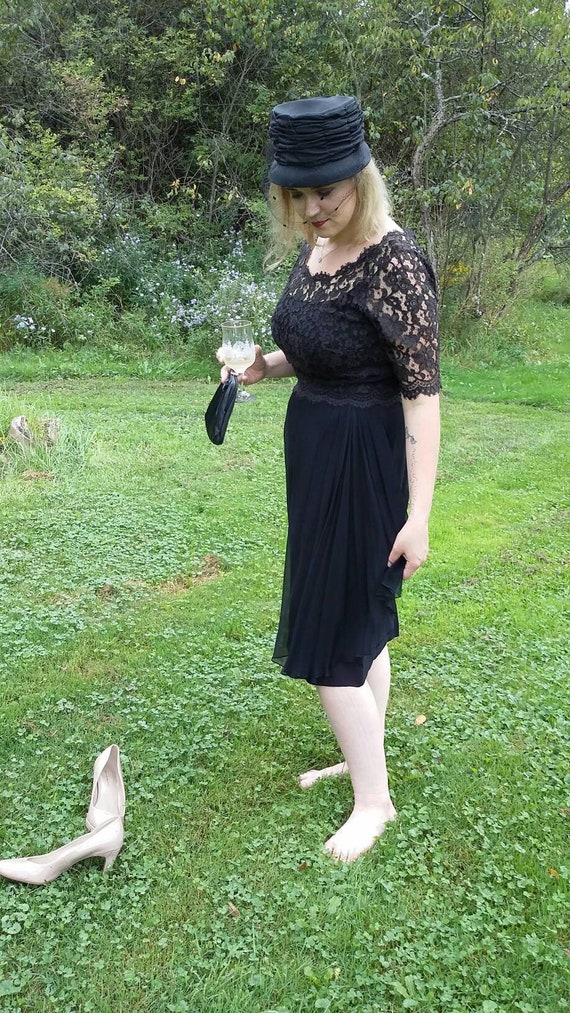 Lace Illusion Chiffon Cocktail Dress - image 3