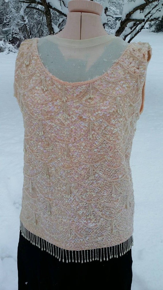 Pink Beaded Sequined Shell