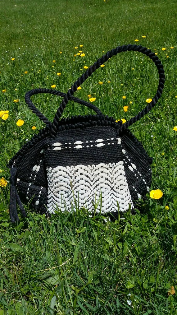 Black and White Woven Handbag
