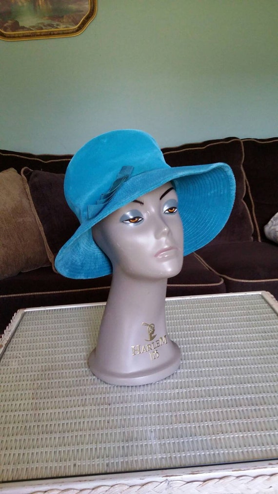 Turquoise Velveteen Wide Brimmed Hat - image 2