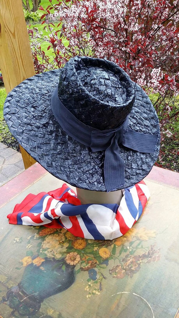 Navy Blue Wide Brim Hat - image 2