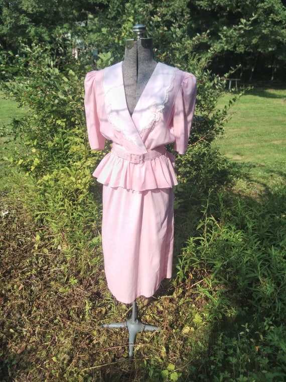 Pretty Pink Belted Peplum Dress - image 1