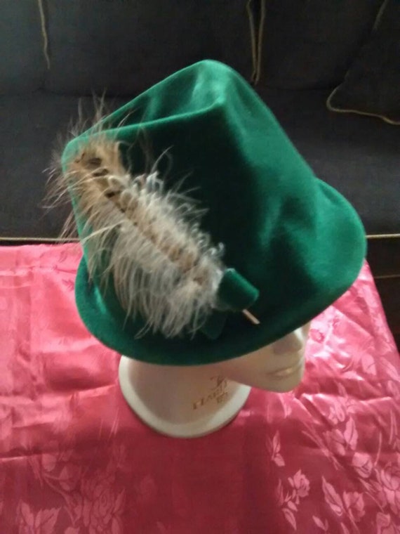 Nan Duskin Green Velour Hat with a Feather - image 1