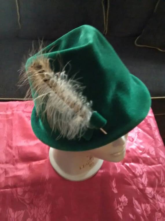 Nan Duskin Green Velour Hat with a Feather