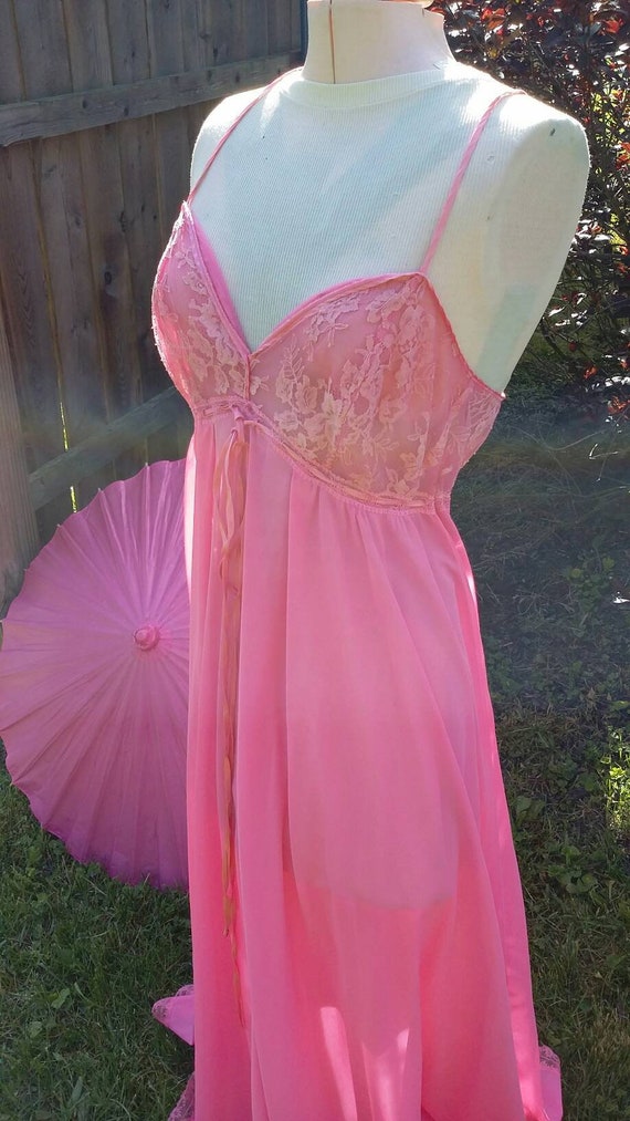 Sexy Hot Pink  Sheer Saks Fifth Avenue Gown Neglig