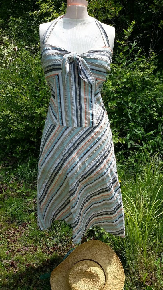 Adorable Searsucker Halter Sundress