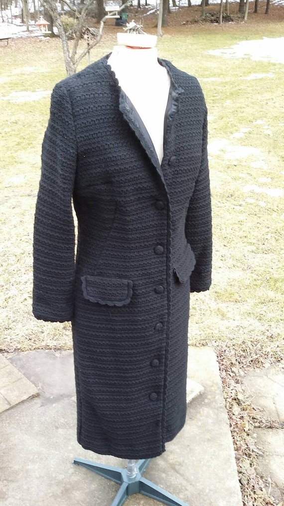 Extra Small  Long Black  Crocheted Coat - image 1