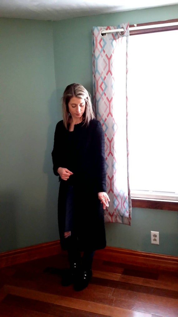 Extra Small  Long Black  Crocheted Coat - image 3