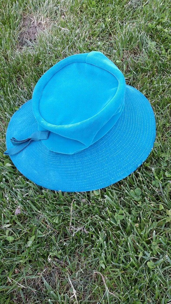 Turquoise Velveteen Wide Brimmed Hat - image 3