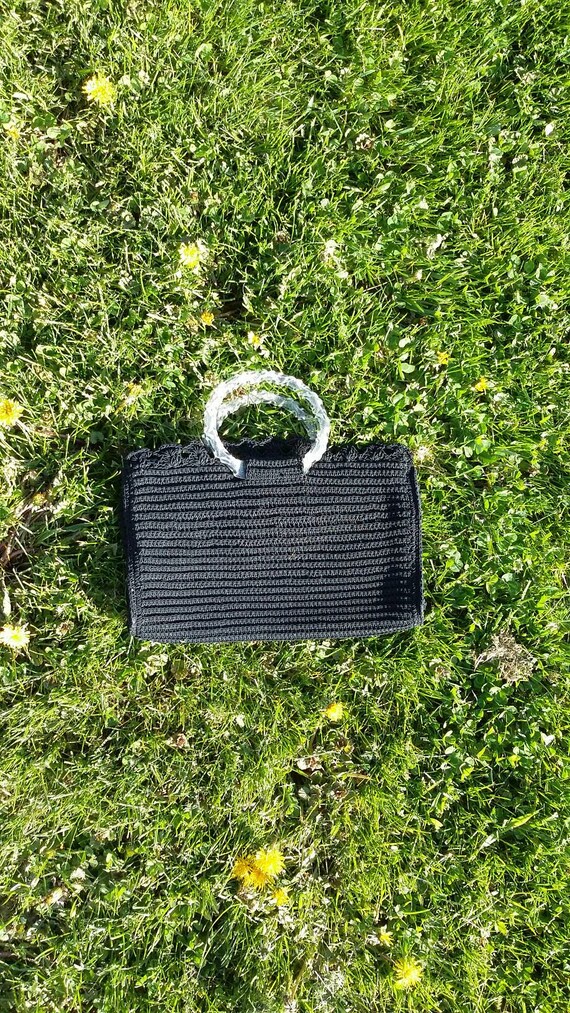 Black Crocheted Bag with Round Lucite Handles - image 3