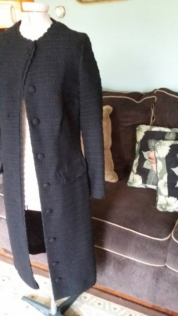 Extra Small  Long Black  Crocheted Coat - image 8