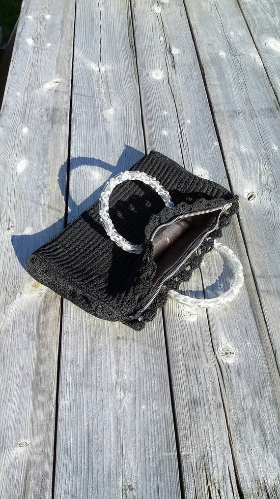 Black Crocheted Bag with Round Lucite Handles - image 2