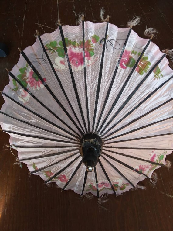 Antique Child Sized Hand Painted Silk Parasol