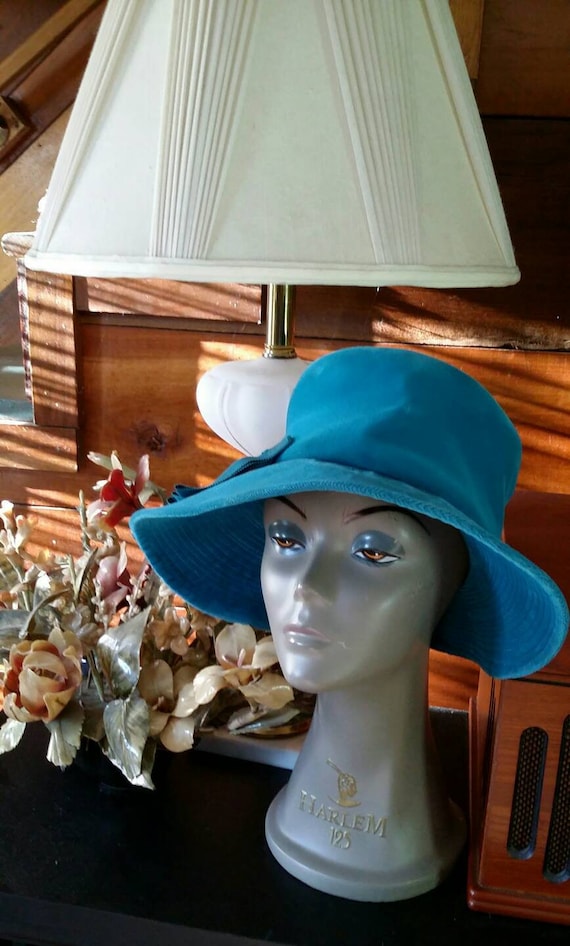 Turquoise Velveteen Wide Brimmed Hat - image 1