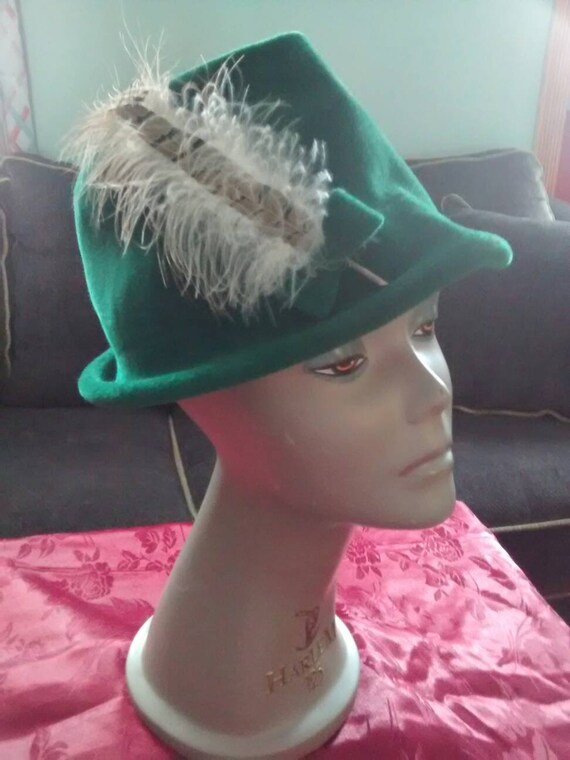 Nan Duskin Green Velour Hat with a Feather - image 2