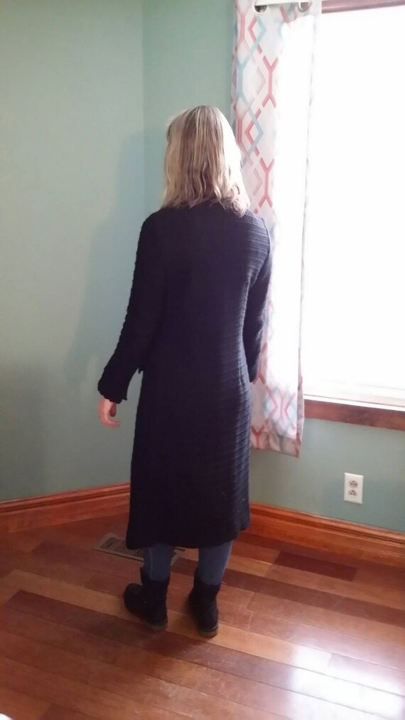 Extra Small  Long Black  Crocheted Coat - image 6