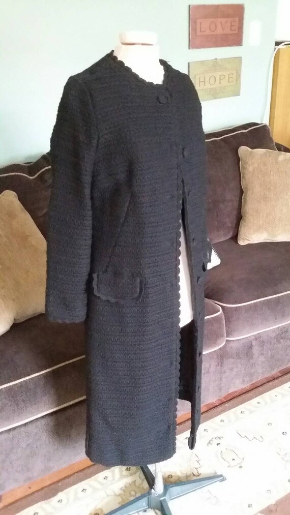 Extra Small  Long Black  Crocheted Coat - image 9