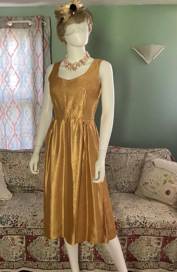 1950s Gold Lame Sheath Dress