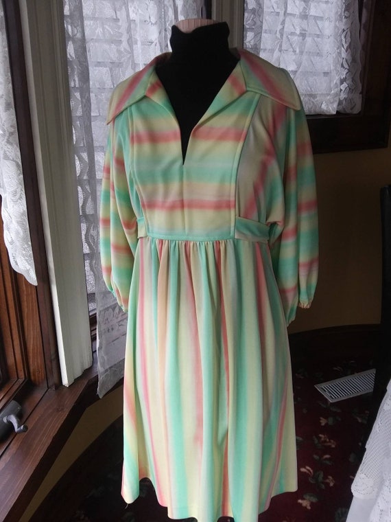 1970s Bohemian Style Rainbow Striped Dress