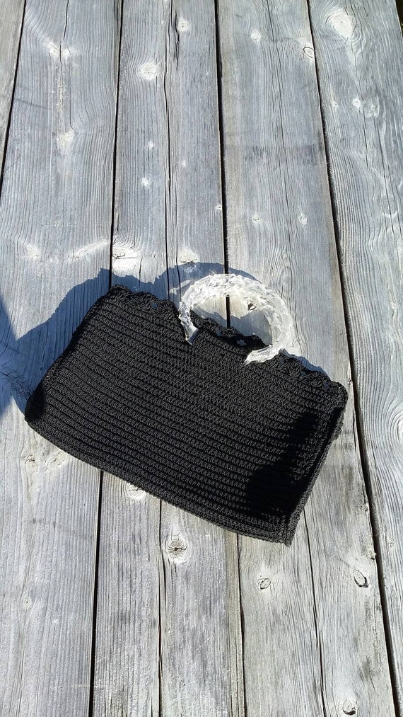 Black Crocheted Bag with Round Lucite Handles - image 1