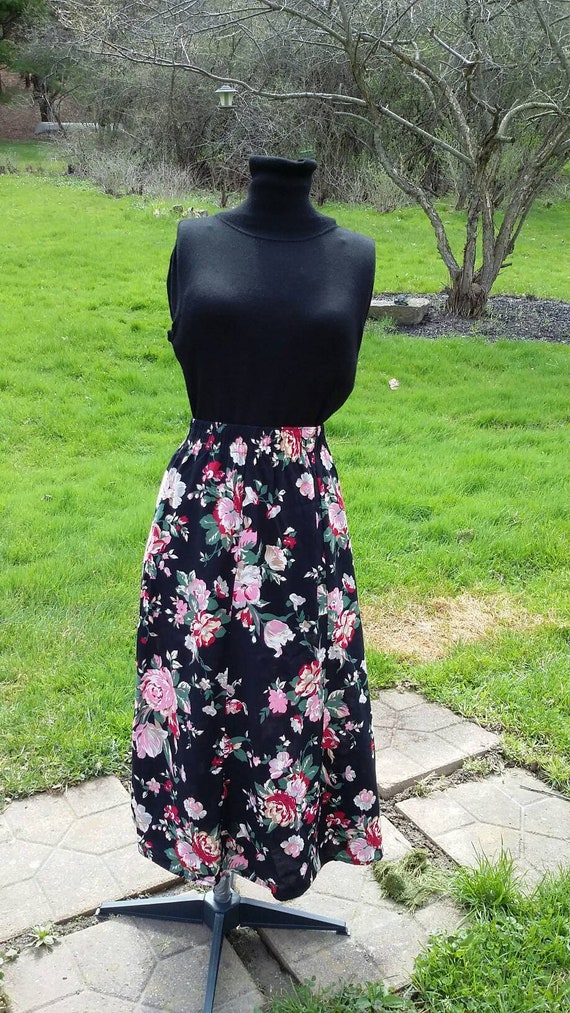 Pink and Black Floral Skirt