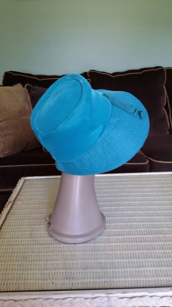 Turquoise Velveteen Wide Brimmed Hat - image 10