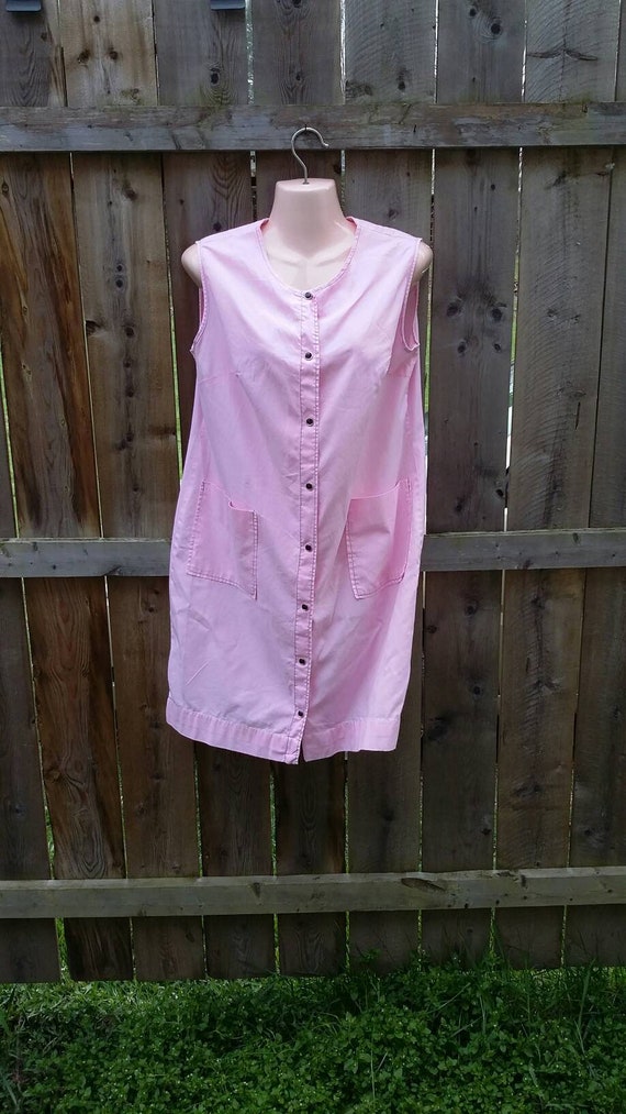 Pink Snap Front Sleeveless House Dress - image 2