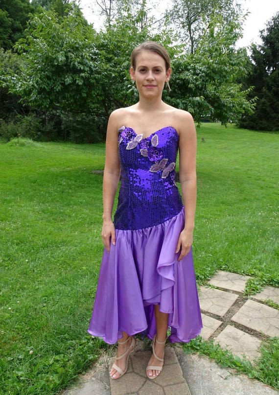 1980's Purple  Sequined  Strapless Gown