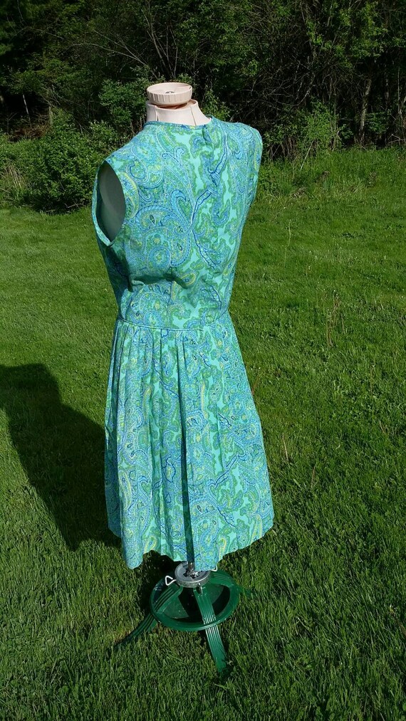 Blue Green Paisley Fit and Flare Day Dress - image 6
