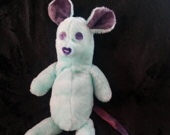 Kawaii Blue rat plushie, Handmade, Heart Nose