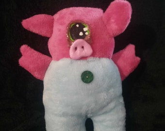 Piglet Cyclops Clay face OOAK Art Plushie Weighted