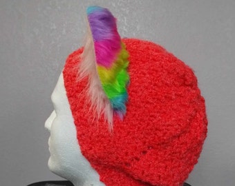 Rainbow Kitten Coral red Knit Beanie