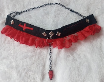 Flatliner Coffin choker Goth Lace collar