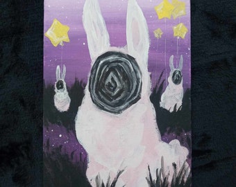 Forgotten Thoughts 5x7 Surrealist Bunny Painting on Canvas