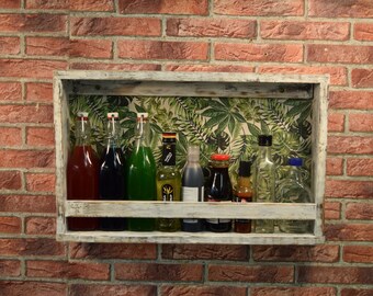 Bottle rack made of pallet wood with jungle background in shabby White (single piece)