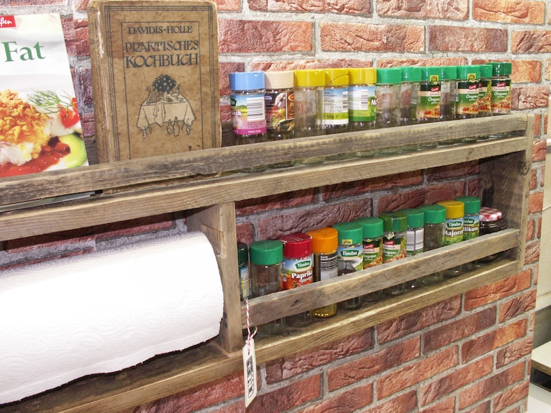 Spice Shelf With Kitchen Roll Holder Etsy