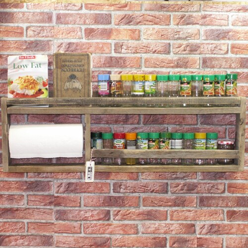 Spice Shelf With Kitchen Roll Holder Etsy