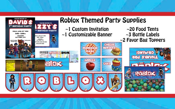 Roblox Themed Party Supplies Etsy - blue glowing top hat roblox