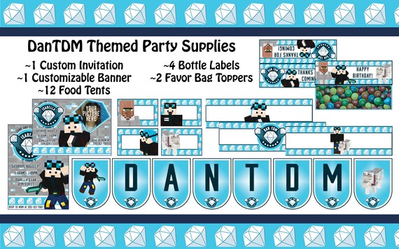 Dantdm Themed Party Supplies Etsy - 