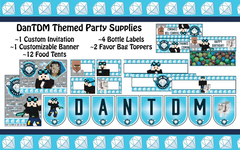 Dantdm Themed Party Supplies Etsy - image 0