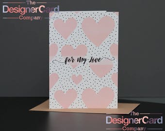 For My Love Anniversary Valentines Day Card Pink Hearts