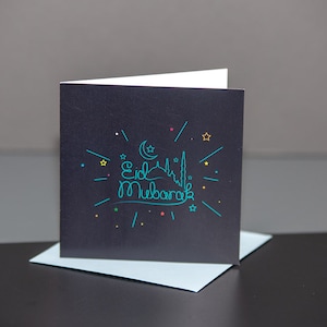 Cartão Eid Estilo Neon Eid Mubarak Ramadan Cartão Islâmico